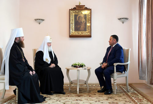 Патриарх Московский и всея Руси Кирилл и Губернатор Игорь Руденя провели встречу в Торжке