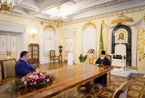Святейший Патриарх Кирилл провёл встречу с Губернатором Тверской области Игорем Руденей в Даниловом монастыре в Москве